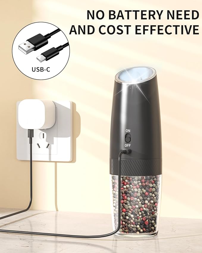CIRCLE JOY Rechargeable Salt and Pepper Grinder Set Gravity Electric Salt and - Image 3