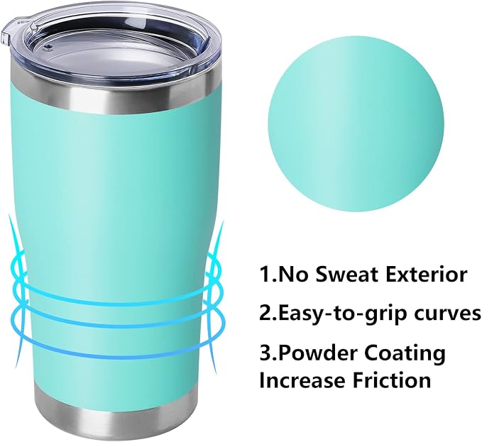 DOMICARE 20oz Tumbler with Lid Stainless Steel Tumblers Bulk, Double Wall Vacuum Insulated Coffee Travel Mug Powder Coated Tumbler, 1 Count (Pack of 1) Light Blue - Image 2