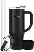 Renoj Insulated Mug 100% Leak Proof Insulated Water Bottle for Iced Coffee & Hot Drinks - Fits Car Cup Holder, Ideal Gift, 2 Straws & Silicone Boot - SnapShift Black 32 oz by VisittheRenoj