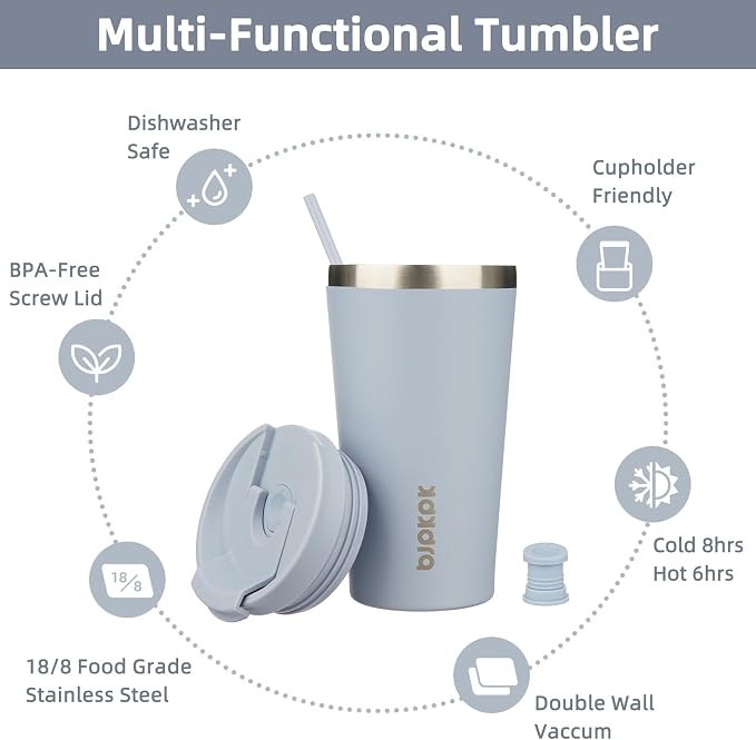 BJPKPK 18oz Stainless Steel Insulated Tumbler With lid And Straw Travel Coffee Thermal Tumblers Cup For Women And Men,Modern Blue - Image 3