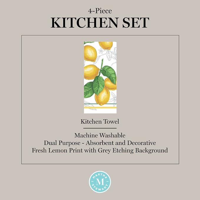 Martha Stewart Lots of Lemons Modern Kitchen Towel, Oven Mitt & Potholder Set - Image 8