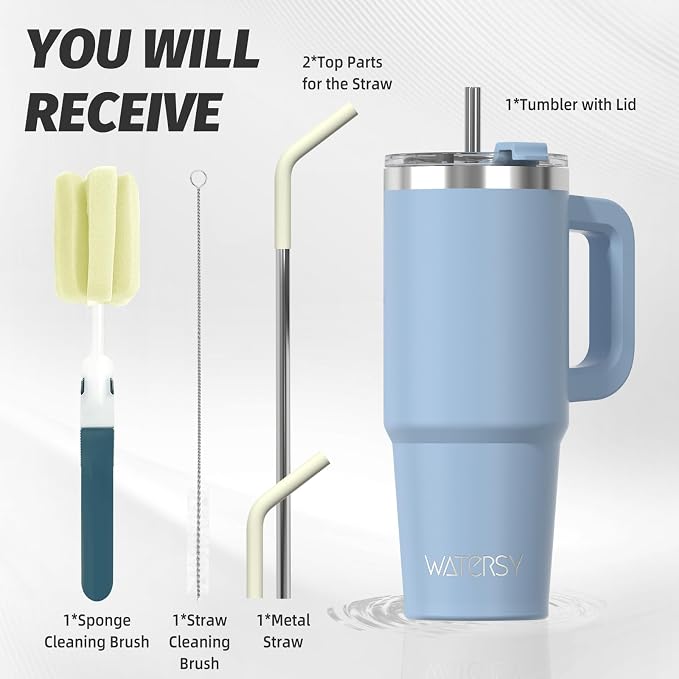 30 oz Tumbler with Handle,Tumbler with Lid and Straw,Double Wall Insulated Cup Stainless Steel Travel Mug(Cold for 34 Hours),Water Bottle for Iced Tea,Coffee,Cold Beverages(Smog Blue) - Image 3