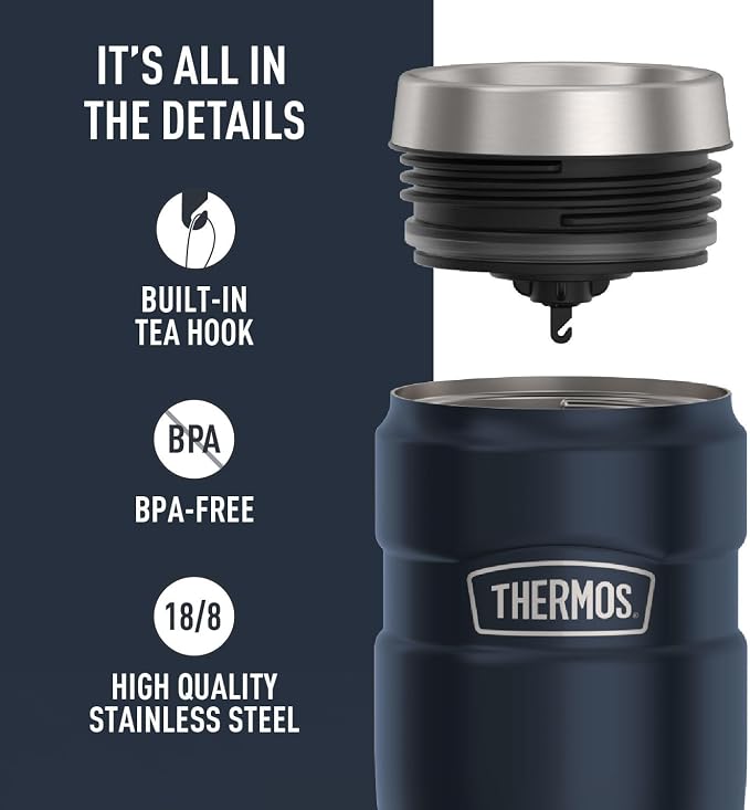 THERMOS Stainless King Vacuum-Insulated Stainless Steel Tumbler - 16oz, Midnight Blue - Insulated Coffee Tumbler for Hot & Cold Drinks - Leak-Proof & Sweat-Proof for Commuting & Traveling - Image 4