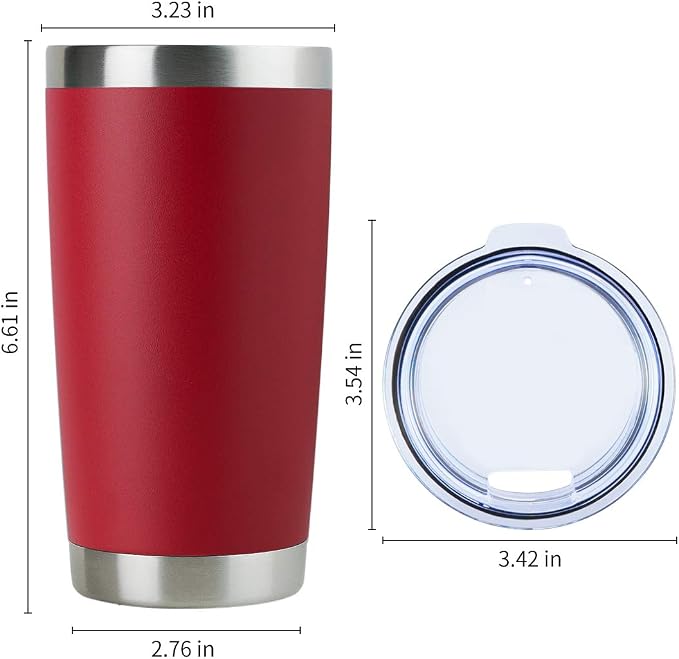 DOMICARE 20oz Stainless Steel Tumbler Bulk with Lid, Double Wall Vacuum Insulated Travel Mug, Powder Coated Coffee Cup, Powder Red, 8 Pack - Image 5