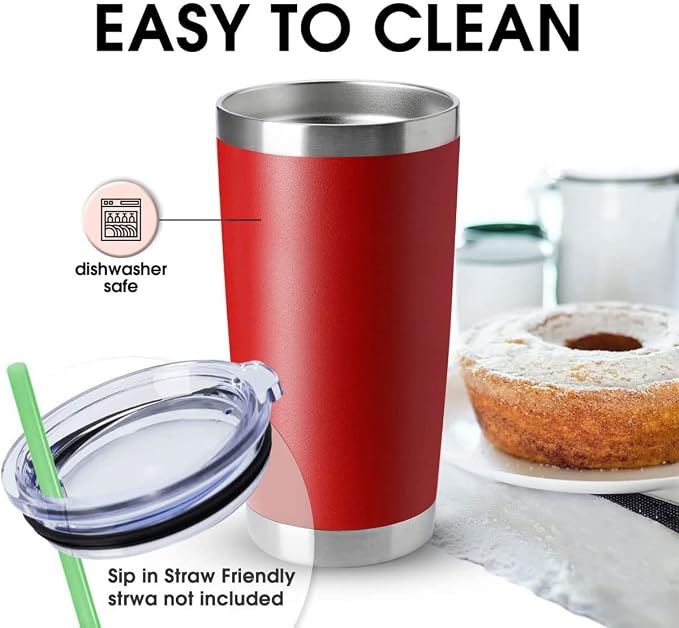 HASLE OUTFITTERS 20oz Tumblers Stainless Steel Mugs with Lid Double Wall Vacuum Insulated Coffee Cups for Cold & Hot Drinks (20oz-Red, 4 Pack) - Image 3