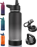 CIVAGO 40 oz Insulated Water Bottle With Straw, Stainless Steel Sports Water Flask Cup with 3 Lids (Straw, Portable Spout and Handle Lid), Double Walled Travel Thermal Canteen Mug, Classic Omber Gray by CIVAGO