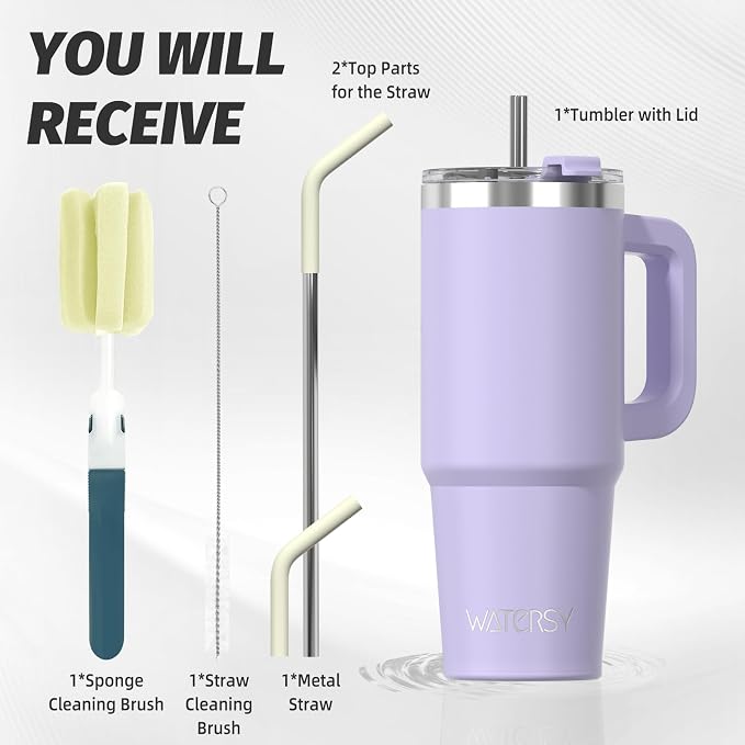 30 oz Tumbler with Handle,Tumbler with Lid and Straw,Double Wall Insulated Cup Stainless Steel Travel Mug(Cold for 34 Hours),Water Bottle for Iced Tea,Coffee,Cold Beverages(Purple) - Image 3