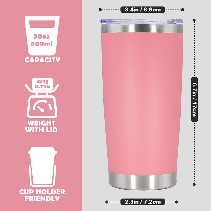 20oz Tumbler Stainless Steel Tumbler Cup with Lid Vacuum Insulated Double Wall Travel Mug, Durable Powder Coated Travel Coffee Tumbler Mug for Hot & Cold Drinks, Pink,1 Pack - Image 4