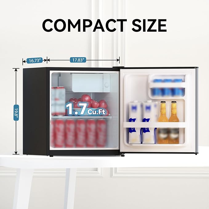1.7 Cu.Ft Mini Fridge with Freezer, Mini Fridge for Bedroom, Small Refrigerator, Dorm Refrigerators with Freezer, Compact Refrigerator for Office, Apartment, Dorm, Bedroom (Grey) - Image 2