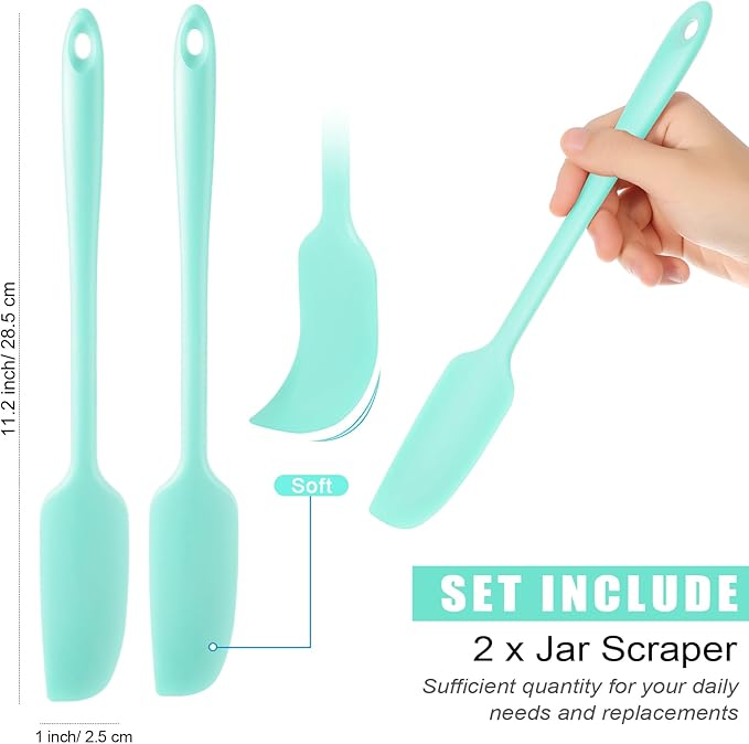 Patelai 2 Pieces Silicone Jar Spatula Long Handle Non-stick Rubber Scraper Heat - Image 2