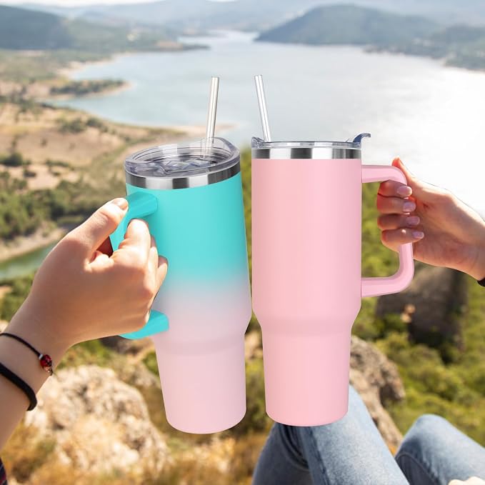 SYACOT 40 oz Tumbler with Handle and Straw Stainless Steel Insulated Tumbler Leak Proof Lid and Straw Lid Reusable Travel Mug Coffee Mug Cup Dishwasher Safe Keep Drinks Cold and Hot (Bubble Gum) - Image 6