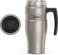 THERMOS Stainless King Vacuum-Insulated Travel Mug with Handle - 16oz, Matte Steel - Thermos Tumbler for Hot & Cold Drinks - Leak-Proof & Sweat-Proof Stainless Steel Coffee Mug with Lid for Commuting by Thermos
