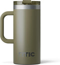 RTIC 16oz Road Trip Travel Mug with Lid and Handle, Ceramic Lined, Insulated, Stainless Steel, Metal, Double Wall Vacuum-Insulation, Portable Coffee, Tea Cup for Hot and Cold Drink, Olive by RTIC