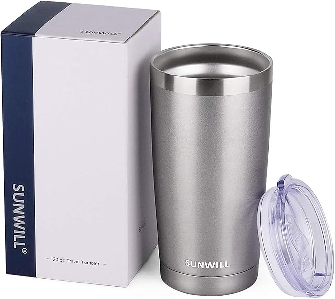 SUNWILL Travel Coffee Tumbler 20 oz, Insulated Mug with Lid, Stainless Steel Cup for Hot and Cold Drinks, Cool Grey - Image 5
