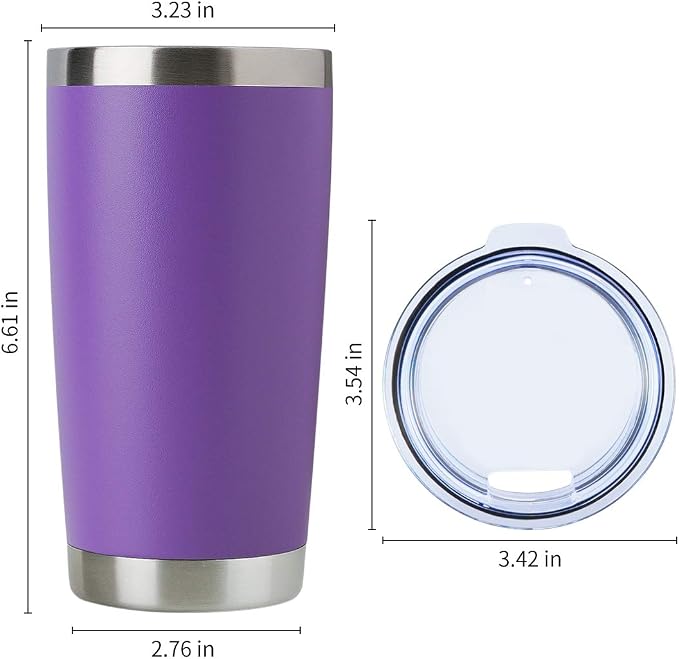 DOMICARE 20oz Stainless Steel Tumbler Bulk with Lid, Double Wall Vacuum Insulated Travel Mug, Powder Coated Coffee Cup, Powder Purple, 1 Pack - Image 5