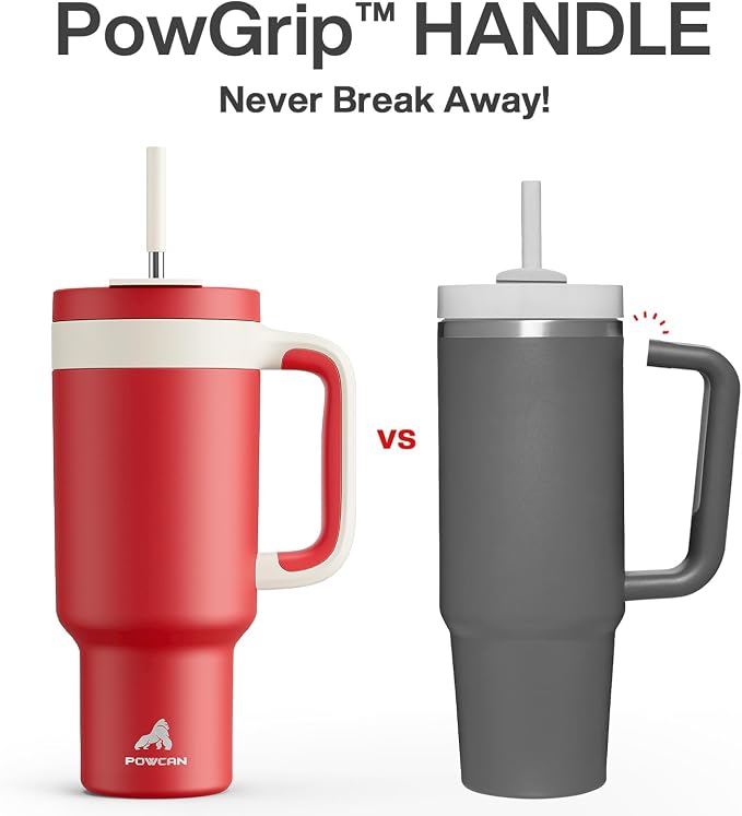 POWCAN 40 oz Tumbler with Handle, 2-in-1 Straw and Sip Lid, Leakproof, Dishwasher Safe, Insulated Stainless Steel Travel Coffee Mug, Keeps Cold for 34 Hours, Fits in Car Cup Holder (Passion) - Image 3