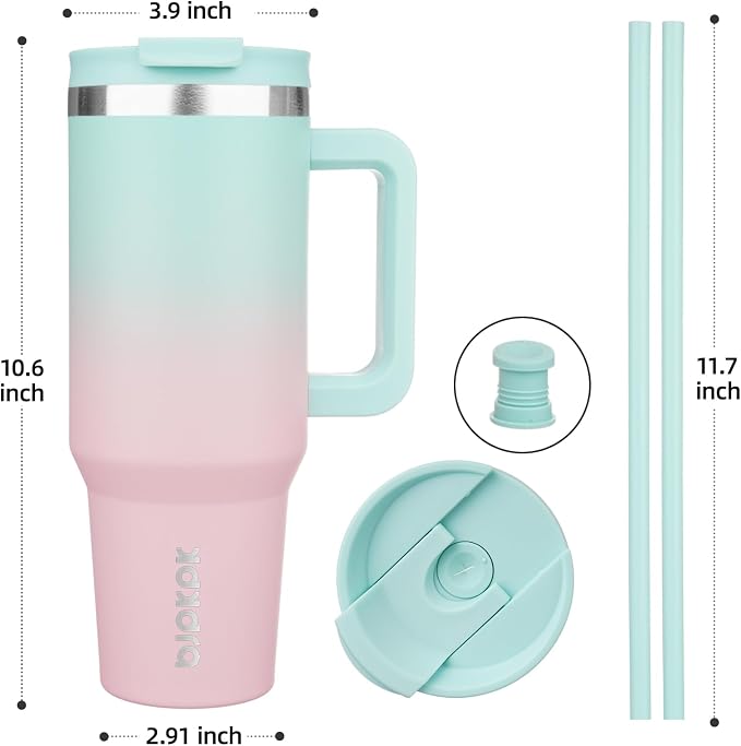 BJPKPK Tumbler With Handle And Straw 40oz Insulated Tumbler Cups With Lid Stainless Steel Travel Coffee Mug,Bubble Gum - Image 3