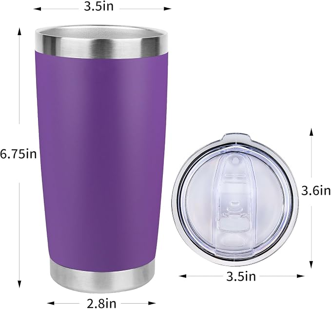 20oz Stainless Steel Tumbler Bulk with Lid, Travel Mug - Double Wall Vacuum Powder Coated Cup - Purple, 6 Pack - Image 4