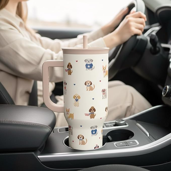 SANDJEST Dogs 40oz Tumbler with Handle and Straw, Insulated Stainless Steel Travel Coffee Mug for Women Girls Dog Lovers Dog Mom, Gift Idea for Birthday Christmas Mothers Day - Image 6