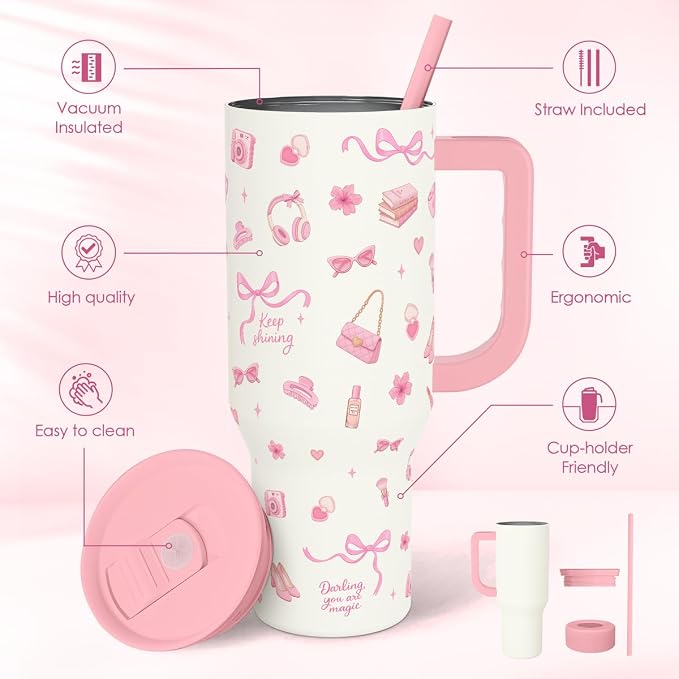 SANDJEST Women's Things 40oz Tumbler with Handle and Straw, Insulated Stainless Steel Travel Coffee Mug for Women Girls, Gift Idea for Birthday Christmas Mothers Day - Image 2