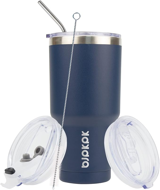BJPKPK 30 oz Tumbler with Lid and Straw Stainless Steel Double Wall Vacuum Insulated Tumblers,Navy Blue - Image 4