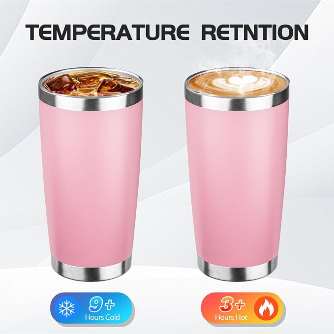 StarSpeed 20oz Tumbler Bulk with Lid, Stainless Steel Insulated Tumblers Double Wall Vacuum Insulated Travel Mug, Powder Coated Coffee Cups for Hot and Cold Drinks(Lght Pink,1) - Image 3