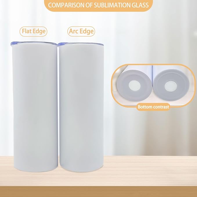 YOUKE OLA 16 Pack Sublimation Tumblers Flat Edge Blanks Skinny Straight Bulk 20 oz, Stainless Steel Double Wall Insulated Sublimation with Straw & Lids for Heat Transfer, White | Flat Edge, Blanks, Skinny Straight, Bulk, Sublimation - Image 2