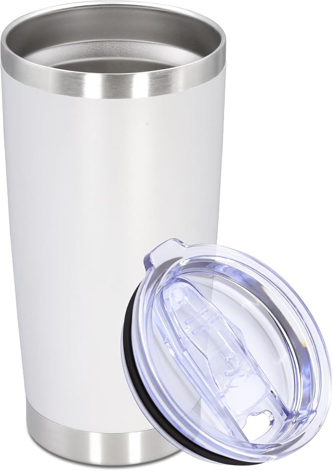 20oz Tumbler Stainless Steel Tumbler Cup with Lid Vacuum Insulated Double Wall Travel Mug, Durable Powder Coated Travel Coffee Tumbler Mug for Hot & Cold Drinks, White,1 Pack by AUWBON