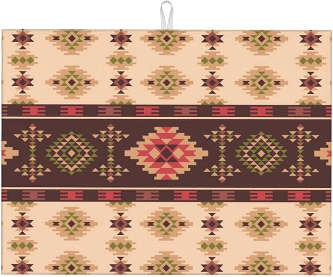 American Aztec Dish Drying Mat Traditional Ethnic Style Design Geometric Drying by Unknown