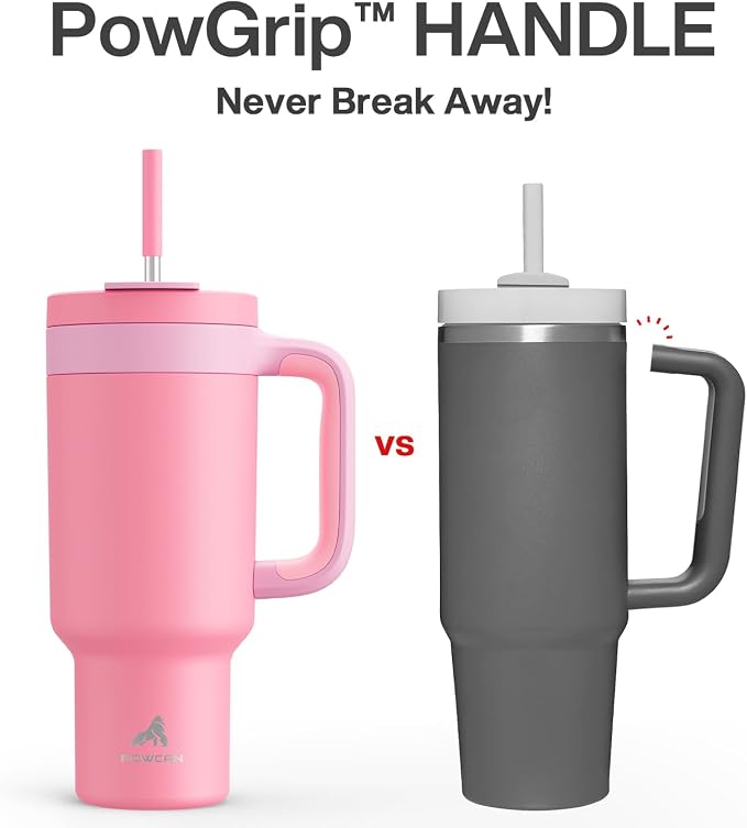 POWCAN 40 oz Tumbler with Handle, 2-in-1 Straw and Sip Lid, Leakproof, Dishwasher Safe, Insulated Stainless Steel Travel Coffee Mug, Keeps Cold for 34 Hours, Fits in Car Cup Holder (Coral) - Image 3