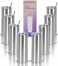 8 Pack 20 Oz Straight Skinny Tumblers, Individually Gift Boxed Stainless Steel Slim Skinny Tumbler Set Bulk, 20 Oz Insulated Slim Thin Travel Tumbler Cup for Diy, Silver by Wzaytia