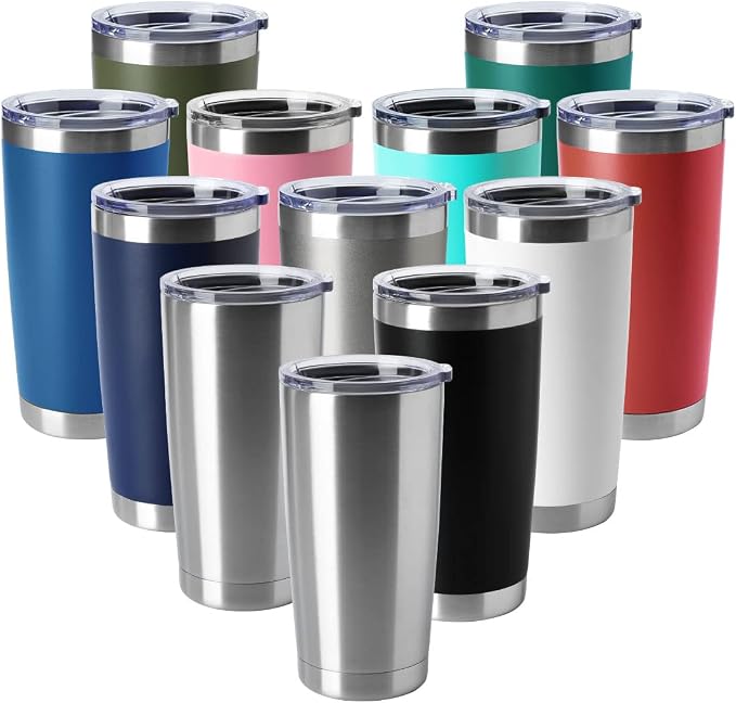 HASLE OUTFITTERS 20oz Tumblers Stainless Steel Mugs with Lid Double Wall Vacuum Insulated Coffee Cups for Cold & Hot Drinks (20oz-Mix, 12 Pack) by HASLEOUTFITTERS