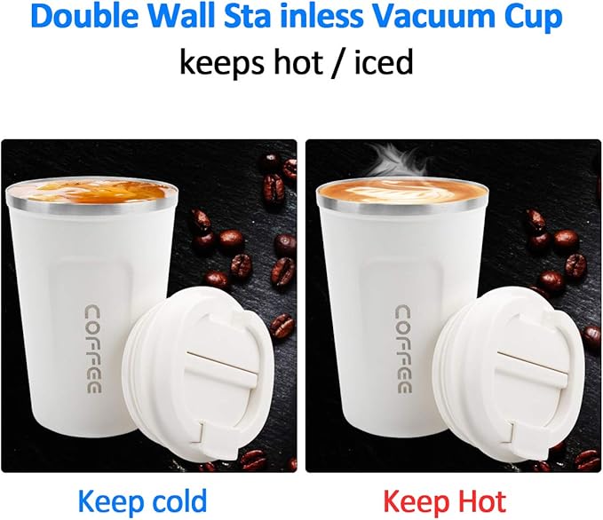 CS COSDDI 12 oz Stainless Steel Vacuum Insulated Tumbler - Coffee Travel Mug Spill Proof with Lid - Coffee Cup for Keep Hot/Ice Coffee,Tea and Beer (White) - Image 5