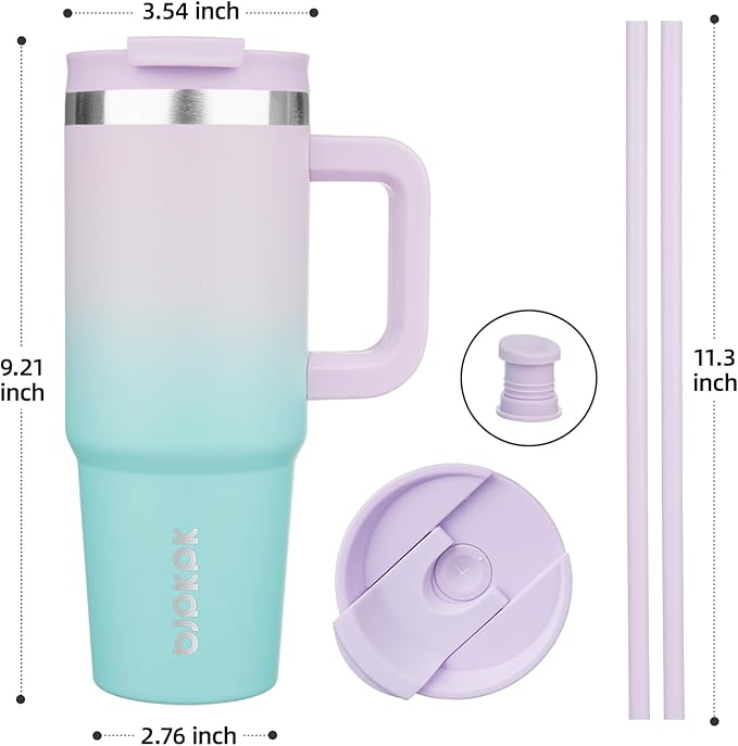BJPKPK Tumbler With Handle 30 oz Stainless Steel Insulated Tumbler With Lid And Straw For Water Or Ice Coffee,Lavender Green - Image 3