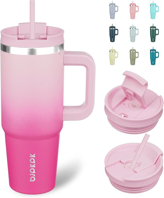 BJPKPK 30oz Stainless Steel Insulated Tumbler With Handle And Lid Straw Travel Coffee Mug Thermal Cup,Cherry Blossom by BJPKPK