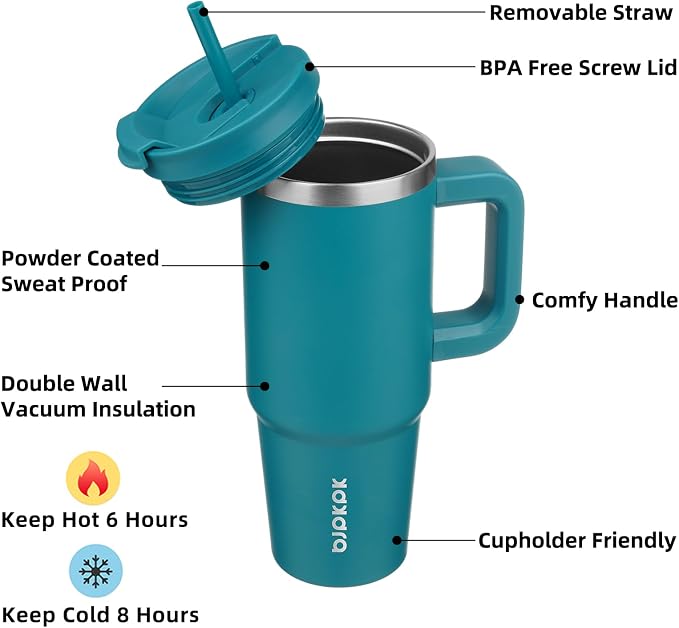 BJPKPK 30 oz Insulated Tumbler With Lid And Straw Stainless Steel Tumblers Cup With Handle For Women And Men,Laguna - Image 2