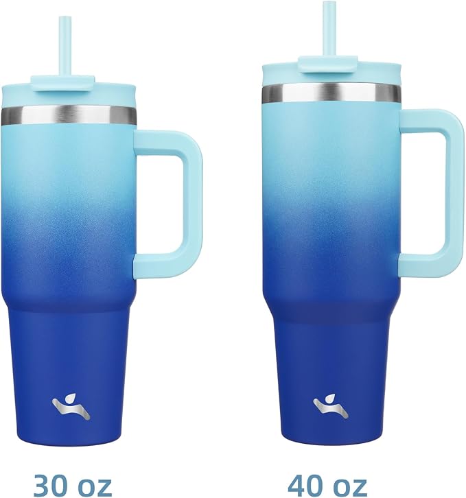 Konokyo 30 oz Tumbler with Handle and 2 Straws,2 in 1 Lid Insulated Water Bottle Stainless Steel Travel Coffee Mug,Sky - Image 3