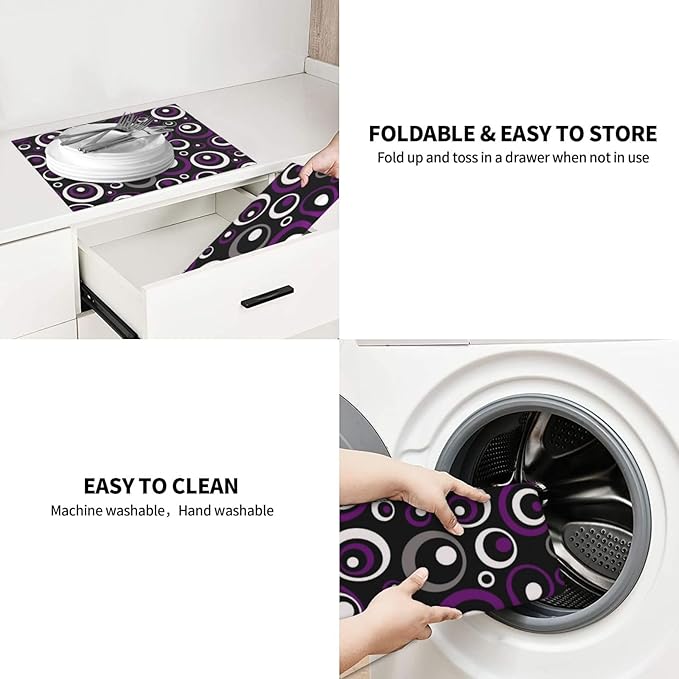 Purple White and Black Circle Pattern Dish Drying Mat, Absorbent Microfiber - Image 8