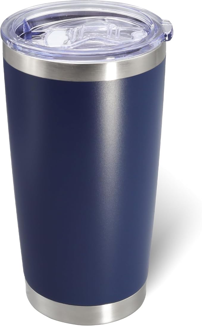 AIANJI 20oz Tumbler Bulk Stainless Steel Tumblers with Lid Vacuum Insulated Double Wall Travel Coffee Mug Powder Coated Tumbler Cup for Hot and Cold Drinks(Navy Blue, 1 pack) by AIANJI