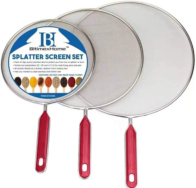 Grease Splatter Screen For Frying Pan Cooking Set of 3 Fine Mesh Iron Skillet by BitimexHome