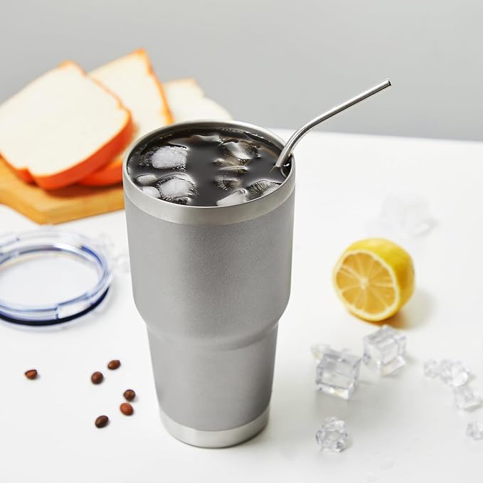 MEWAY 30oz Insulated Tumbler With Lids and Straws,Stainless Steel Double Vacuum Coffee Tumbler Cup, Brush, Durable Powder Coated Coffee Cup for Cold & Hot Drinks(Cold Grey,8 PACK) - Image 5