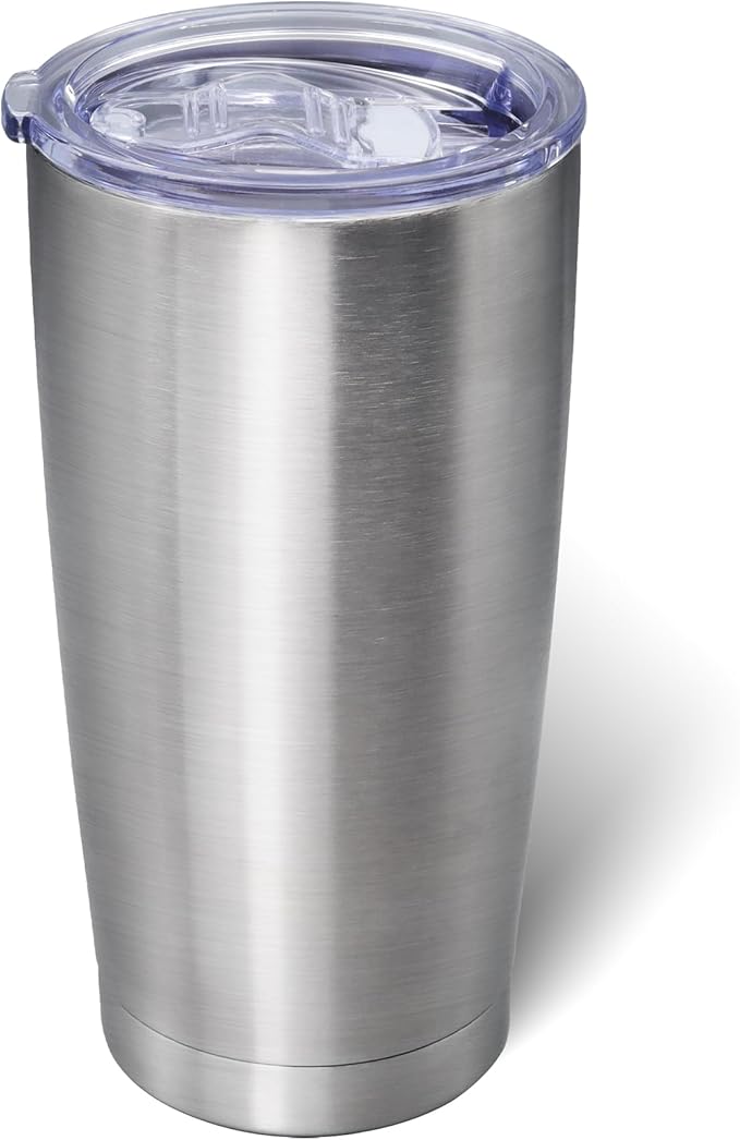 AIANJI 20oz Tumbler Bulk Stainless Steel Tumblers with Lid Vacuum Insulated Double Wall Travel Coffee Mug Powder Coated Tumbler Cup for Hot and Cold Drinks(Stainless Steel, 1 pack) by AIANJI