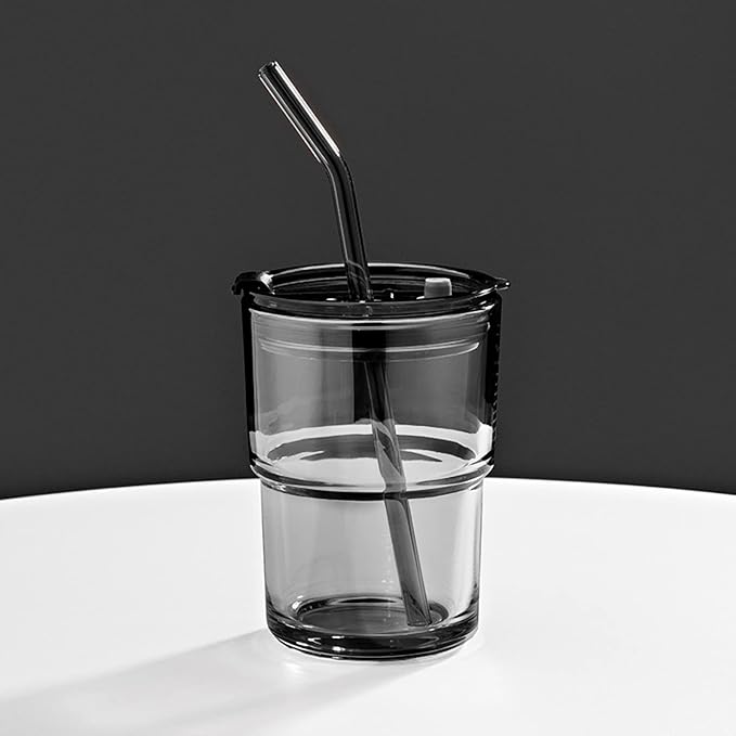 BLUEPOLAR 13oz/400ml Tumbler Water Glass, Water Bottle with Straw and Lid Sealed Carry on, Glass Coffee Mug Iced Tea Cup Thick Wall Insulated Glass Cup (Gray) - Image 7