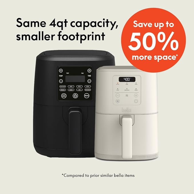 bella Fits-anywhere™ Slim 4qt Air Fryer, Non-Toxic Coating, Oatmilk - Image 2