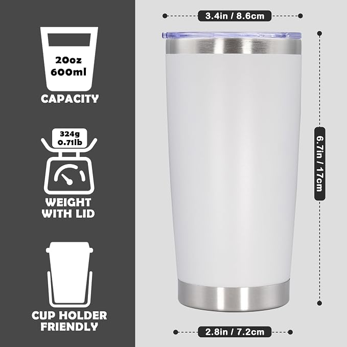 20oz Tumbler Stainless Steel Tumbler Cup with Lid Vacuum Insulated Double Wall Travel Mug, Durable Powder Coated Travel Coffee Tumbler Mug for Hot & Cold Drinks, White,1 Pack - Image 4