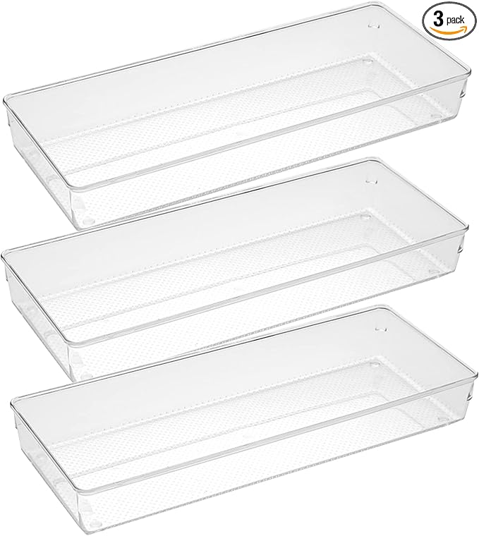 3 Pack Large Clear Plastic Drawer Organizer Tray Cutlery Utensil Makeups Drawer by ihomecooker