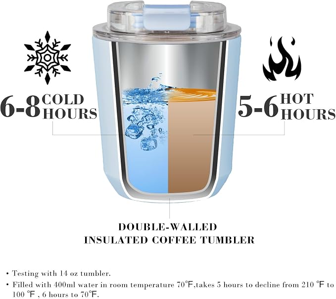 Puraville Insulated Tumblers with Lid, 10 oz Travel Coffee Mug Stainless Steel Vacuum Cup, Leak Proof Reusable Double Walled Coffee Tumbler for Iced and Hot Drinks, Light Blue - Image 3