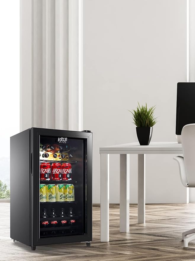 Beverage Refrigerator 120 Can Freestanding Beverage Cooler Black | Adjustable Shelving Glass Door, for Beer Soda or Wine Perfect for Home Office or Bar - Image 7
