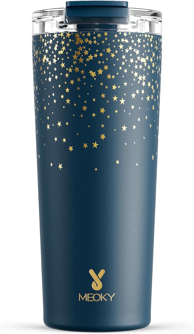Meoky 24 oz Travel Coffee Mug with Leak-proof Lid, Stainless Steel Insulated Coffee Tumbler, Keeps Hot for 8 Hours or Cold for 24 Hours, Fits in Car Cup Holder (Midnight Galaxy) by MEOKY