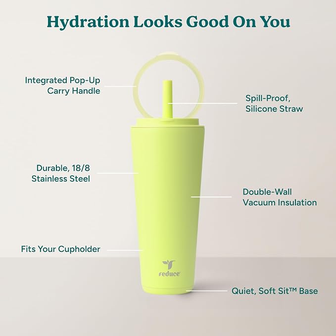 REDUCE Halo 32 oz Stainless Steel Vacuum Insulated Tumbler - Spill Proof Travel Mug with Flip Handle Lid - Keeps Drinks Cold for 32 Hrs - Dishwasher Safe - Cupholder Friendly - Mojito - Image 3